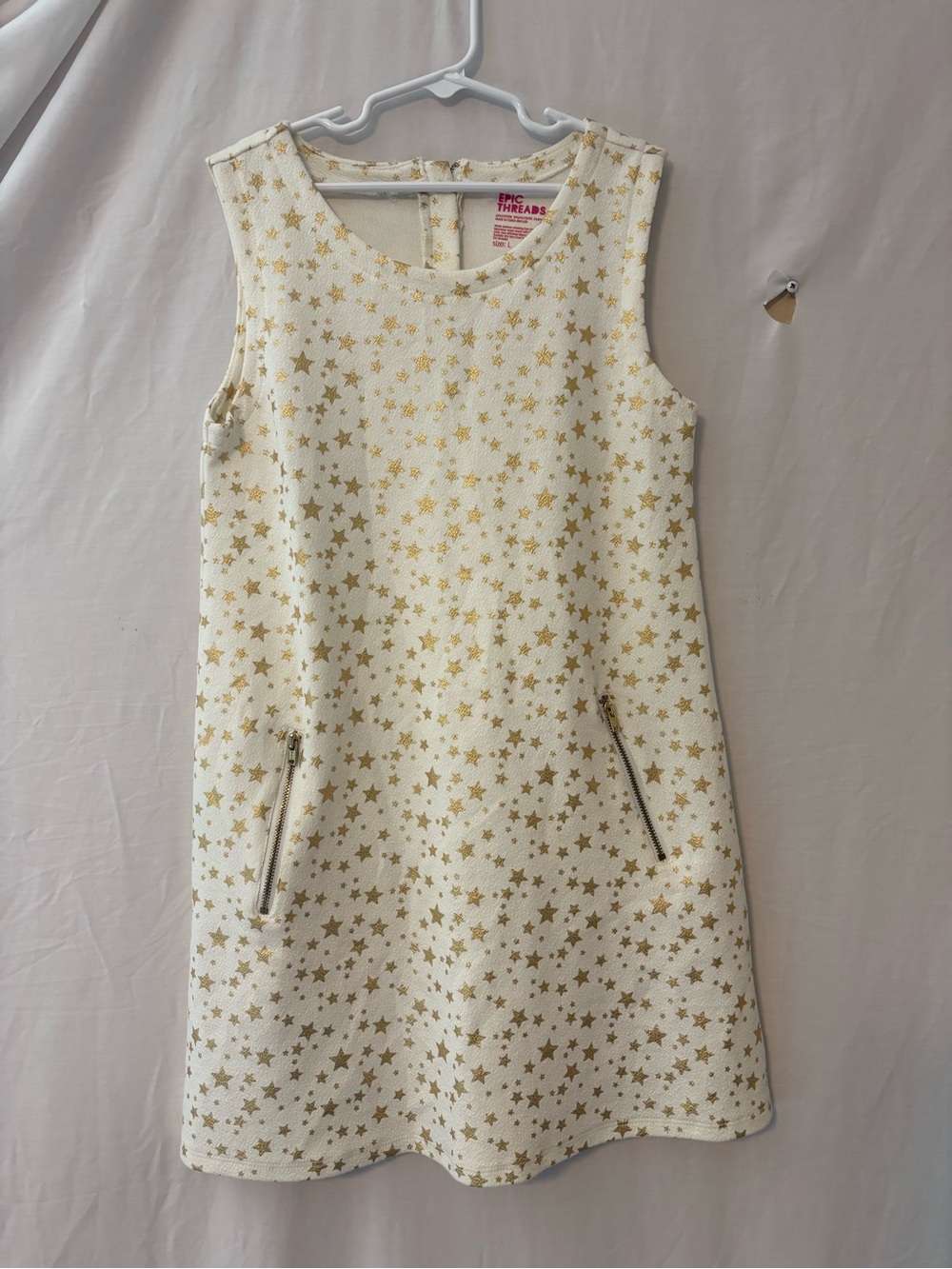 Epic Threads Cream Dress with Gold Star Print